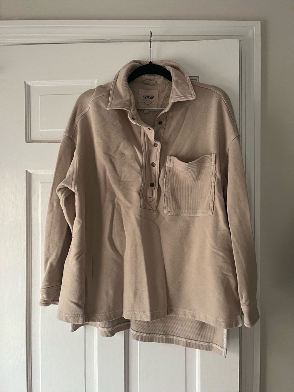 aerie Oversized Cream Snap-Placket Pullover